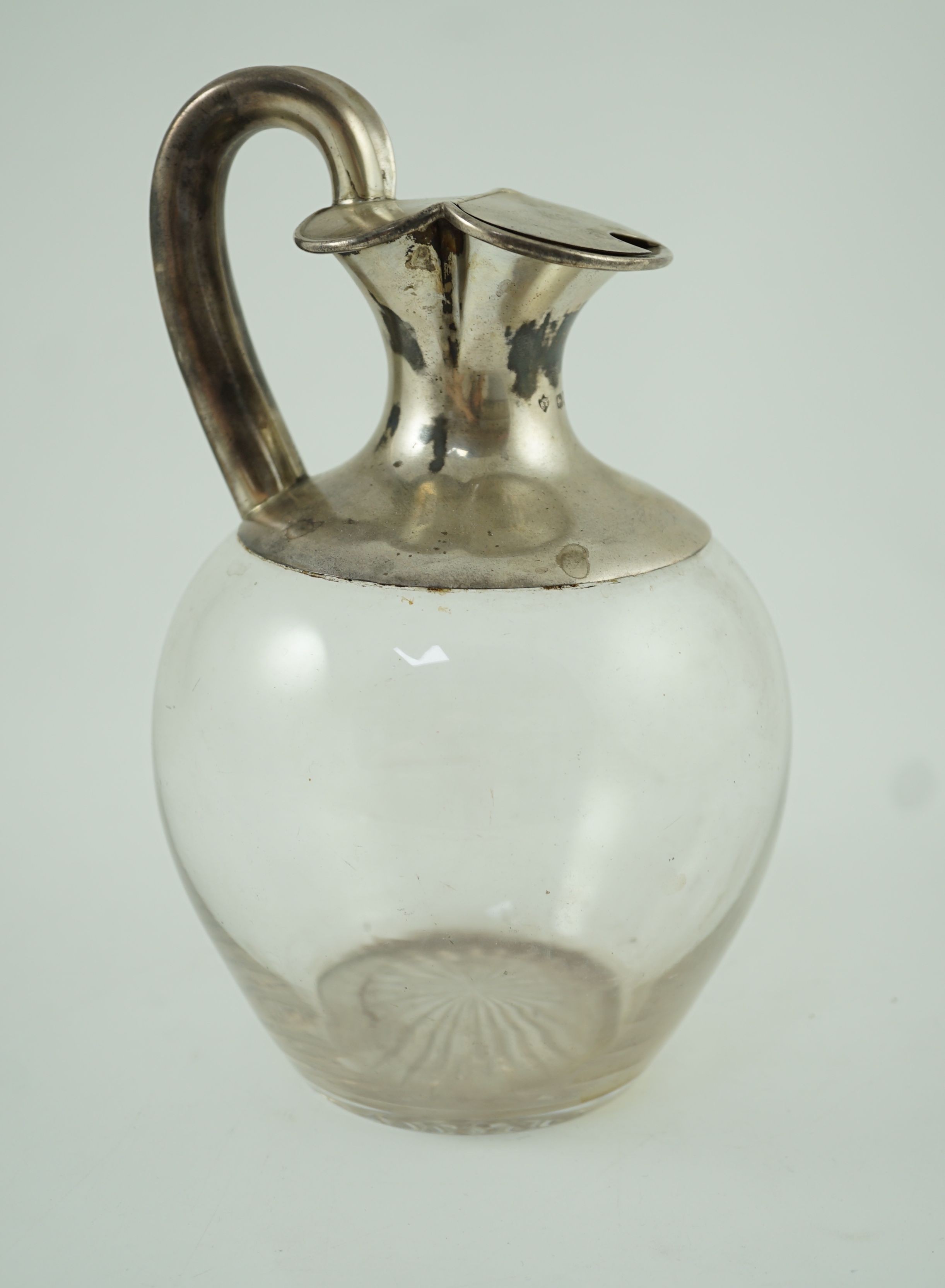 A Victorian silver mounted glass baluster claret jug, by Rupert Favell